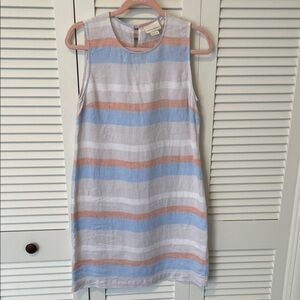 Cynthia Rowley Sleeveless Striped Linen Dress in Pastel Blue and Peach -